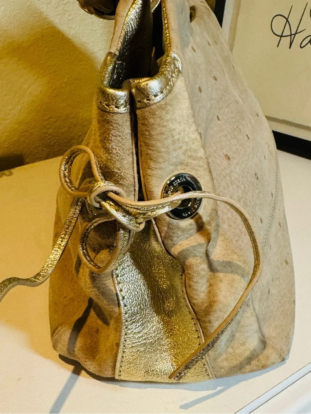 Kate Spade Beige Suede Tote Handbag - Gold Accents